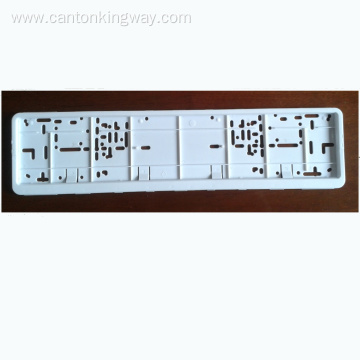 White plastic car license plate frame